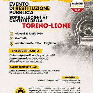 Tav, ad Avigliana incontro pubblico per illustrare gli esiti dei sopralluoghi nei cantieri