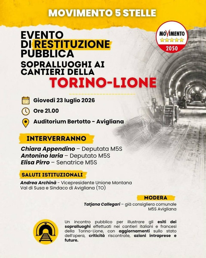 Tav, ad Avigliana incontro pubblico per illustrare gli esiti dei sopralluoghi nei cantieri Tav, ad Avigliana incontro pubblico per illustrare gli esiti dei sopralluoghi nei cantieri