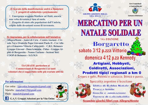 Oggi e domani “mercatini per un Natale solidale” e tante animazioni a Borgaretto