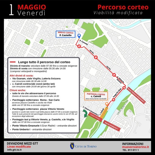 La mappa del corteo del Primo Maggio di quest'anno