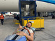 Mattia Vignolo in barella all'aeroporto di Lima in attesa di essere imbarcato sul volo della compagnia olandese Klm