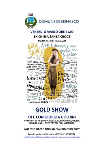 Giorgia Goldini a Beinasco con lo spettacolo “Gold Show”: la storia la decidono gli spettatori