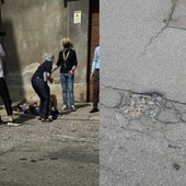 A sinistra l'incidente, a destra la buca