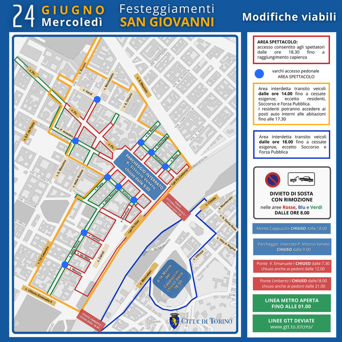 La piantina del centro di Torino per il San Giovanni 2026 La piantina del centro di Torino per il San Giovanni 2026