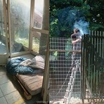 A sinistra uno dei tanti dormitori, a destra l'intervento delle forze dell'ordine