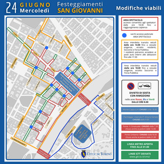 La piantina del centro di Torino per il San Giovanni 2026
