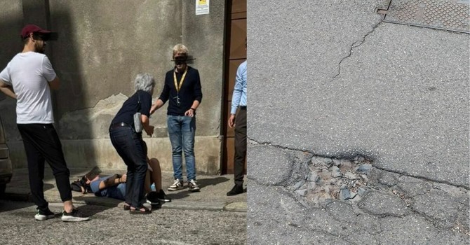 A sinistra l'incidente, a destra la buca