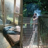 A sinistra uno dei tanti dormitori, a destra l'intervento delle forze dell'ordine