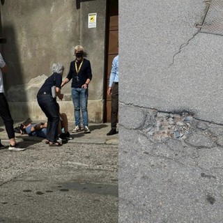 A sinistra l'incidente, a destra la buca