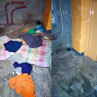 A sinistra le cantine occupate, a destra l'intervento post sgombero