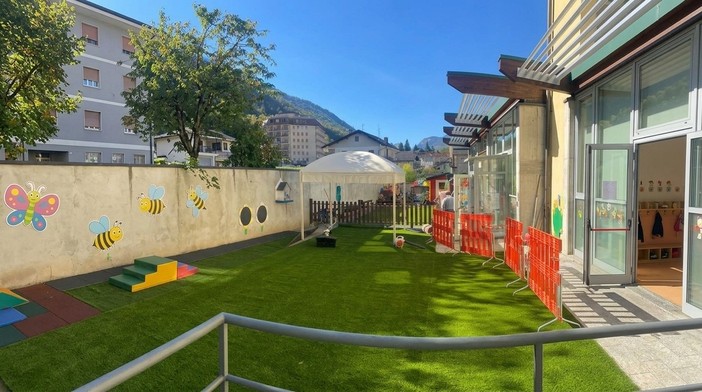 Chiomonte, (quasi) conclusi i lavori per la nuova zona ludica esterna del Baby Parking e della materna Chiomonte, (quasi) conclusi i lavori per la nuova zona ludica esterna del Baby Parking e della materna