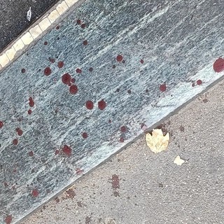 Foto di archivio di tracce di sangue sul terreno