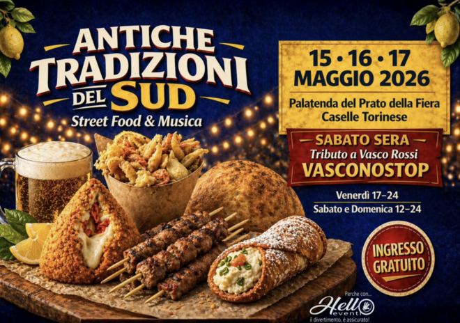 Caselle Torinese vi aspetta con lo Street food e la Musica di “Antiche Tradizioni del Sud” Caselle Torinese vi aspetta con lo Street food e la Musica di “Antiche Tradizioni del Sud”