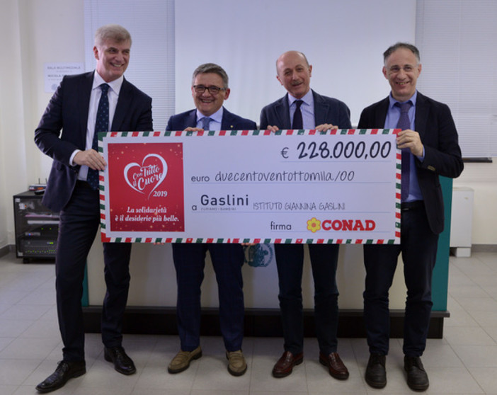 Conad “Con tutto il cuore” dona 228 mila euro all’Istituto Gaslini di Genova per l’acquisto di apparecchi medicali