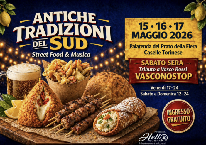 Caselle Torinese vi aspetta con lo Street food e la Musica di “Antiche Tradizioni del Sud” Caselle Torinese vi aspetta con lo Street food e la Musica di “Antiche Tradizioni del Sud”
