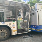 Tamponamento tra due bus in piazza Solferino