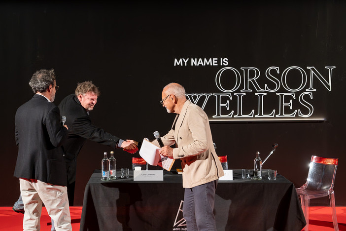 Carlo Chatrian, Enzo Ghigo e Frédéric Bonnaud alla conferenza stampa di Orson Welles