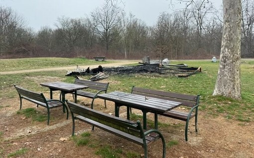 Incendio (doloso?) distrugge una casetta al Boschetto di Nichelino