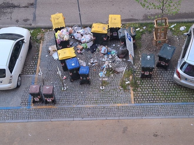 Cassonetti strapieni e rifiuti lungo la strada: immondizia ovunque in corso Francia