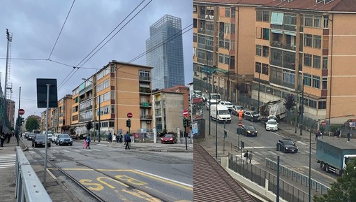 Camion dell'Amiat finisce contro un cancello e distrugge una vettura parcheggiata