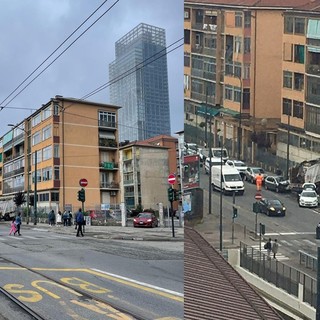 Camion dell'Amiat finisce contro un cancello e distrugge una vettura parcheggiata