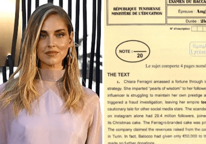 Chiara Ferragni e la traccia della prova d'esame riguardante il Oandoro Gate (foto Adnkronos)