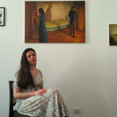 In foto la mostra in Casa Cuò con le opere di Agapi Kanellopoulou