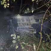 L'auto finita in mezzo agli alberi dopo l'incidente