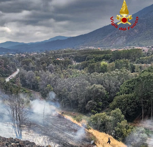 Vento e terreno secco, divampa il fuoco nel bosco di Caprie: lanci d'acqua per via aerea