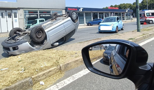Incidente in zona Falchera: auto si ribalta tra corso Vercelli e strada Cuorgnè
