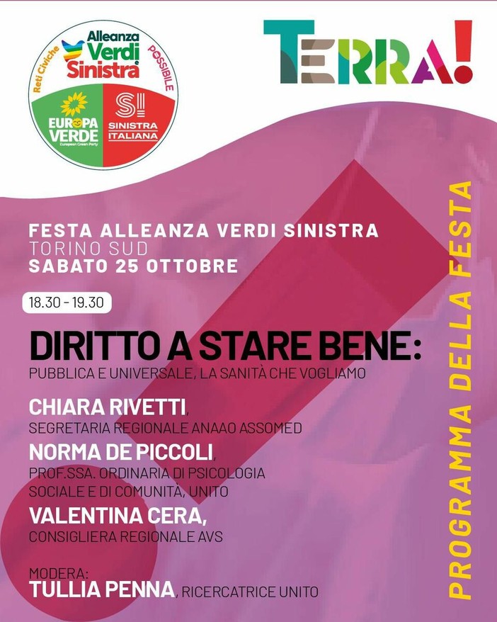 "Terra!":  La festa di Alleanza Verdi Sinistra Torino Sud sbarca a Moncalieri "Terra!":  La festa di Alleanza Verdi Sinistra Torino Sud sbarca a Moncalieri