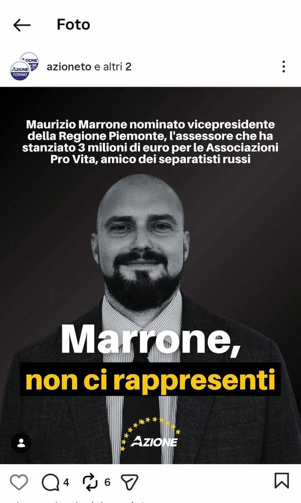 Calenda attacca Marrone: "Un filo putiniano vice di Cirio"