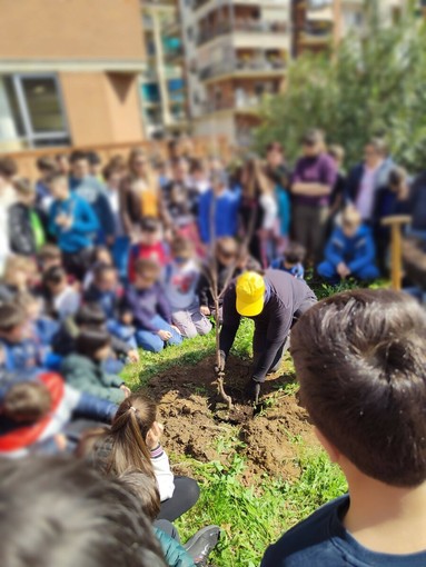 Gli studenti piantano un ciliegio alla scuola Caduti di Cefalonia Gli studenti piantano un ciliegio alla scuola Caduti di Cefalonia