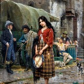 "La mignon" - olio su tela (1892) di Bartolomeo Giuliano; pittore di genere nato a Susa nel 1825 e morto a Milano nel 1909