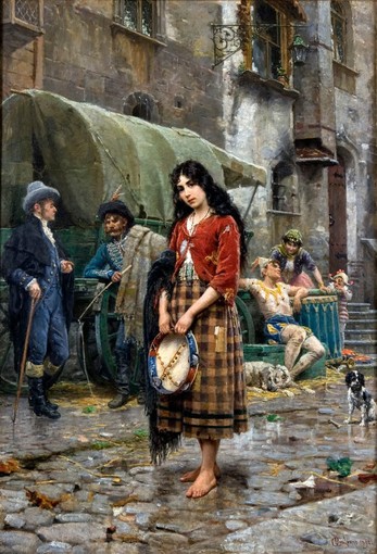"La mignon" - olio su tela (1892) di Bartolomeo Giuliano; pittore di genere nato a Susa nel 1825 e morto a Milano nel 1909