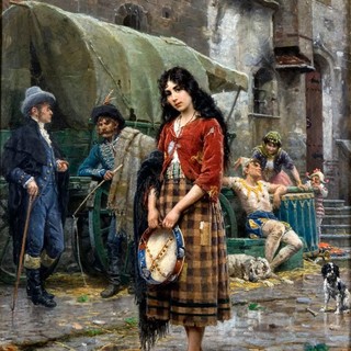 "La mignon" - olio su tela (1892) di Bartolomeo Giuliano; pittore di genere nato a Susa nel 1825 e morto a Milano nel 1909