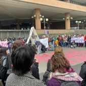 Una immagine della protesta di questa mattina Una immagine della protesta di questa mattina
