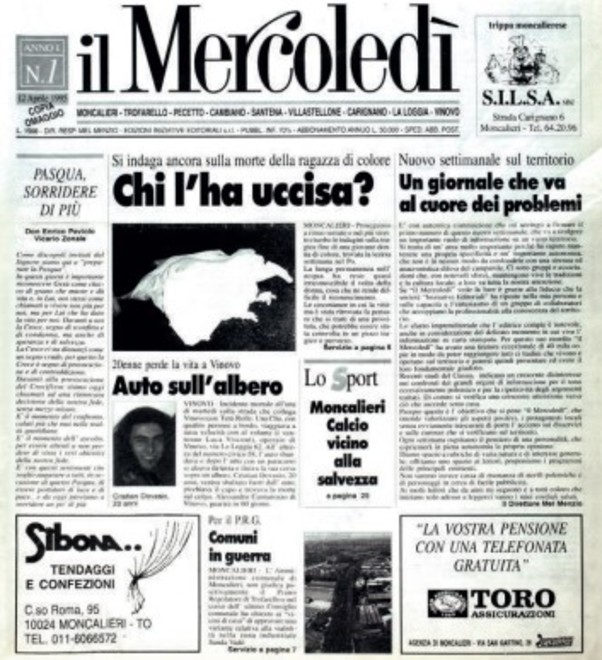 La prima copertina de Il Mercoledì di Moncalieri uscita 30 anni fa