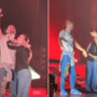 Alcuni momenti della serata di Venaria, con il concerto di Olly e la proposta di matrimonio
