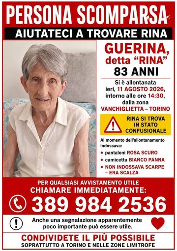 La segnalazione per la scomparsa della signora Guerina