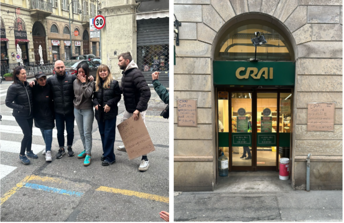 Un momento del sit-in davanti alla Crai di via San Quintino