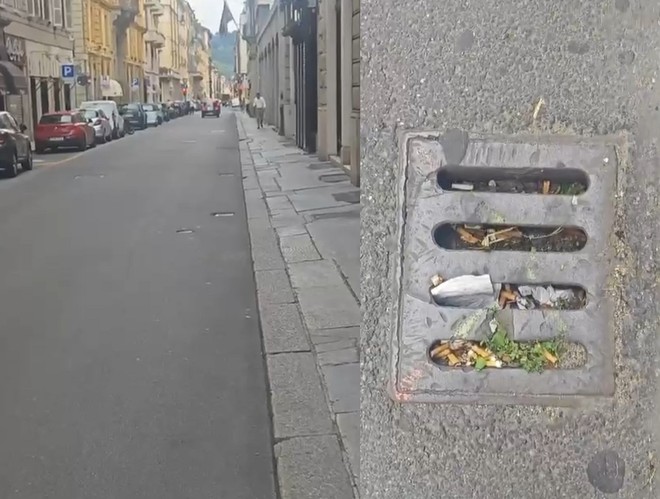 Tombini &quot;cementati&quot; durante la riasfaltatura, la via del centro si allaga con le piogge