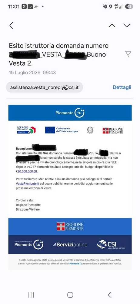 Il messaggio arrivato ad alcune famiglie piemontesi Il messaggio arrivato ad alcune famiglie piemontesi