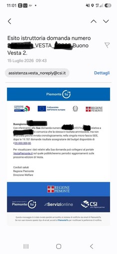 Il messaggio arrivato ad alcune famiglie piemontesi Il messaggio arrivato ad alcune famiglie piemontesi